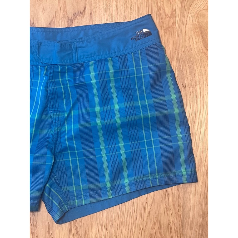 The North Face Reversible Swim Board Shorts Womens Size 8 Blue Plaid Gorpcore